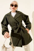 Balloon Sleeve Short Cashmere Coat Green