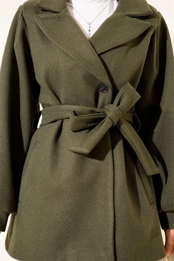 Balloon Sleeve Short Cashmere Coat Green