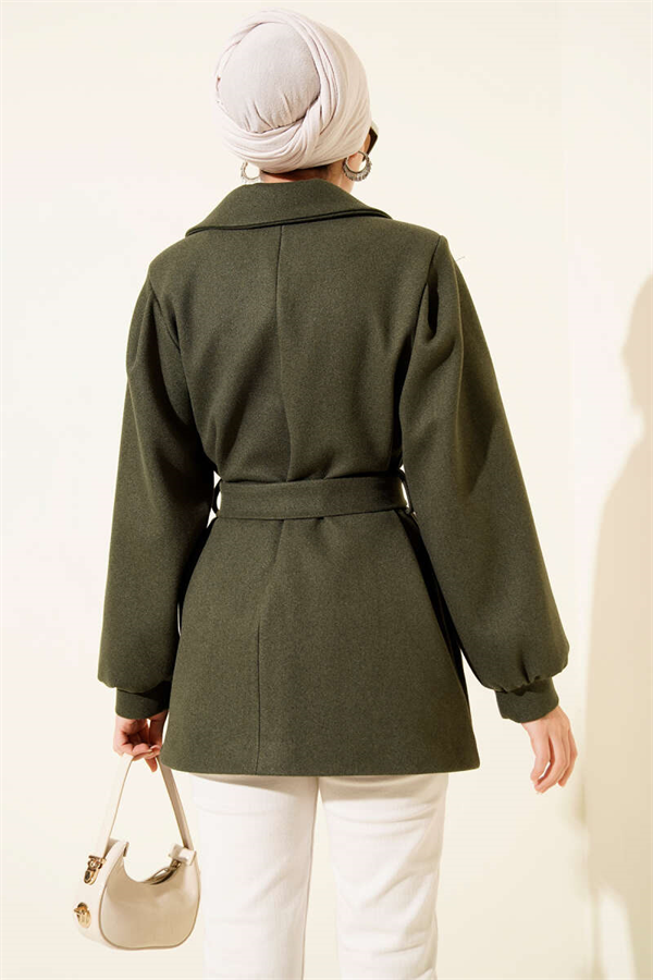 Balloon Sleeve Short Cashmere Coat Green
