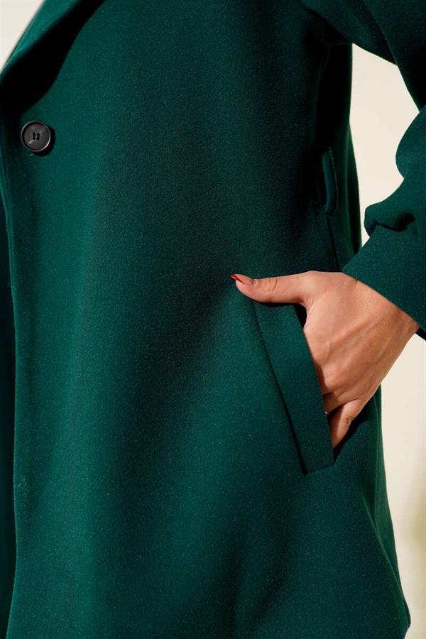 Balloon Sleeve Short Cashmere Coat Emerald