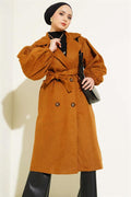 Balloon Sleeve Belted Cashmere Coat Mustard
