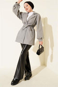 Balloon Sleeve Belted Short Coat Gray