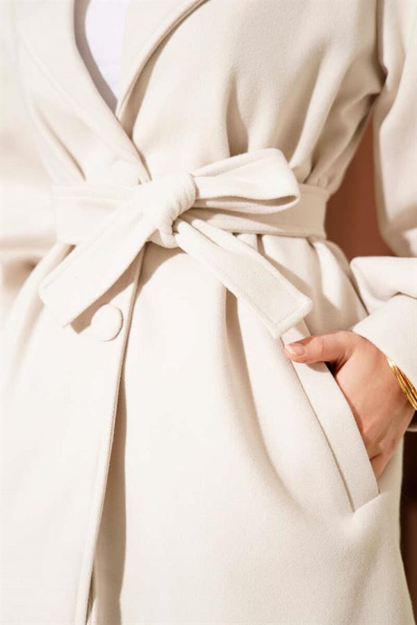 Balloon Sleeve Belted Short Coat Stone