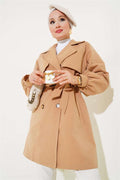 Balloon Sleeve Belted Short Trench Coat Camel