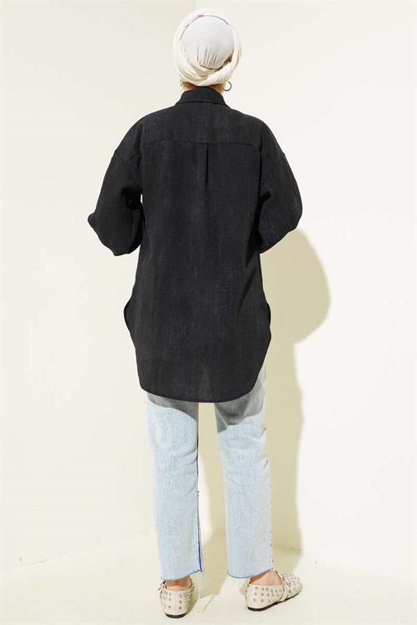 Balloon Sleeve Cuff Lace Up Shirt Black