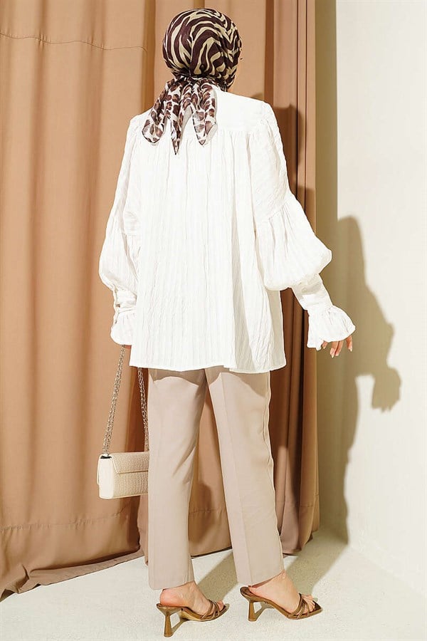 Balloon Sleeve Cuff Shirt, Ecru