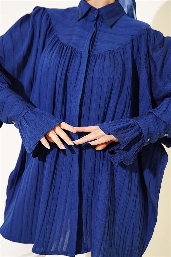 Balloon Sleeve Cuff Shirt Navy Blue