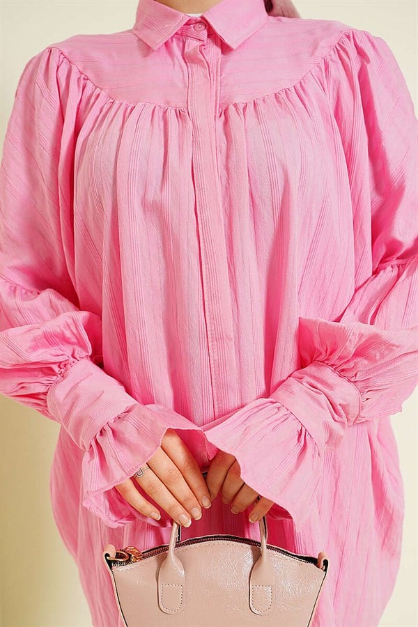 Balloon Sleeve Cuff Shirt Pink