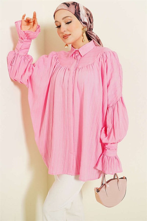 Balloon Sleeve Cuff Shirt Pink