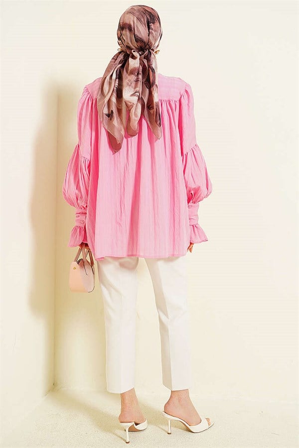 Balloon Sleeve Cuff Shirt Pink