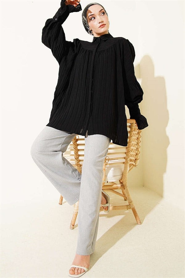 Balloon Sleeve Cuff Shirt Black