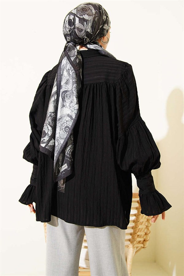 Balloon Sleeve Cuff Shirt Black