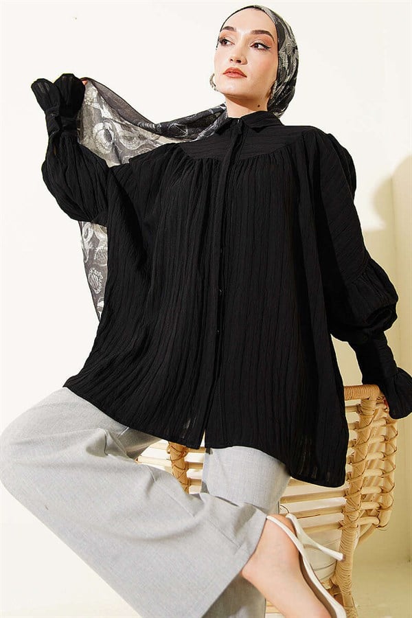 Balloon Sleeve Cuff Shirt Black