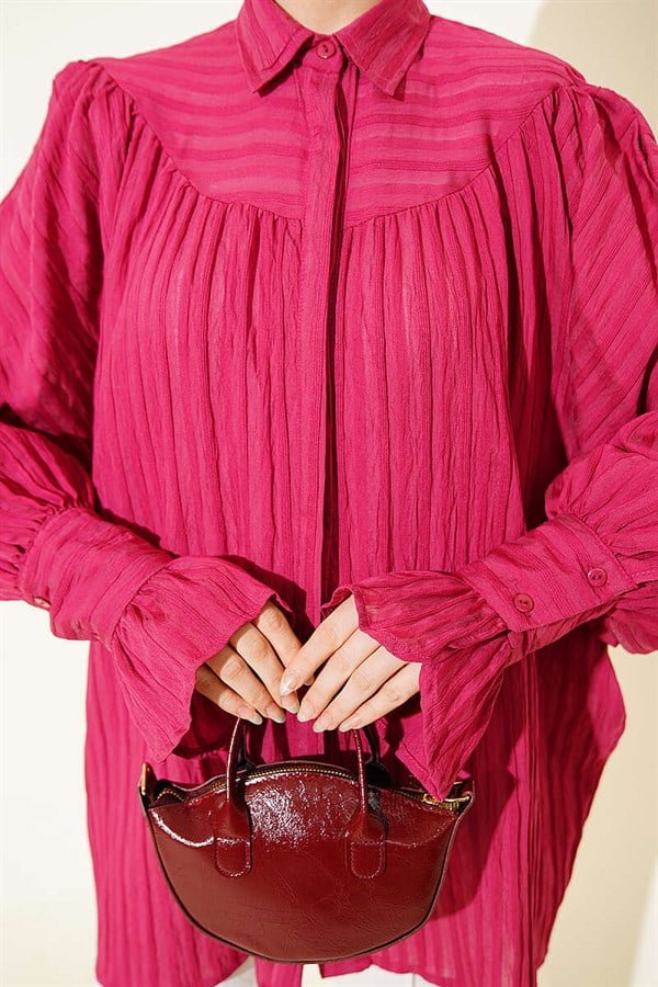 Balloon Sleeve Cuff Shirt Cherry Red