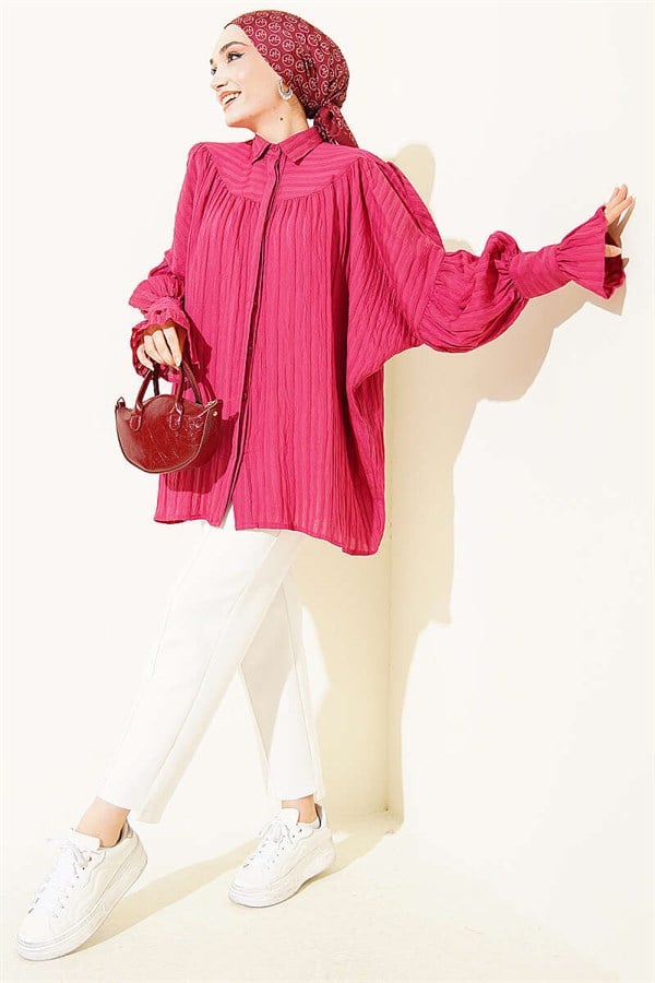 Balloon Sleeve Cuff Shirt Cherry Red