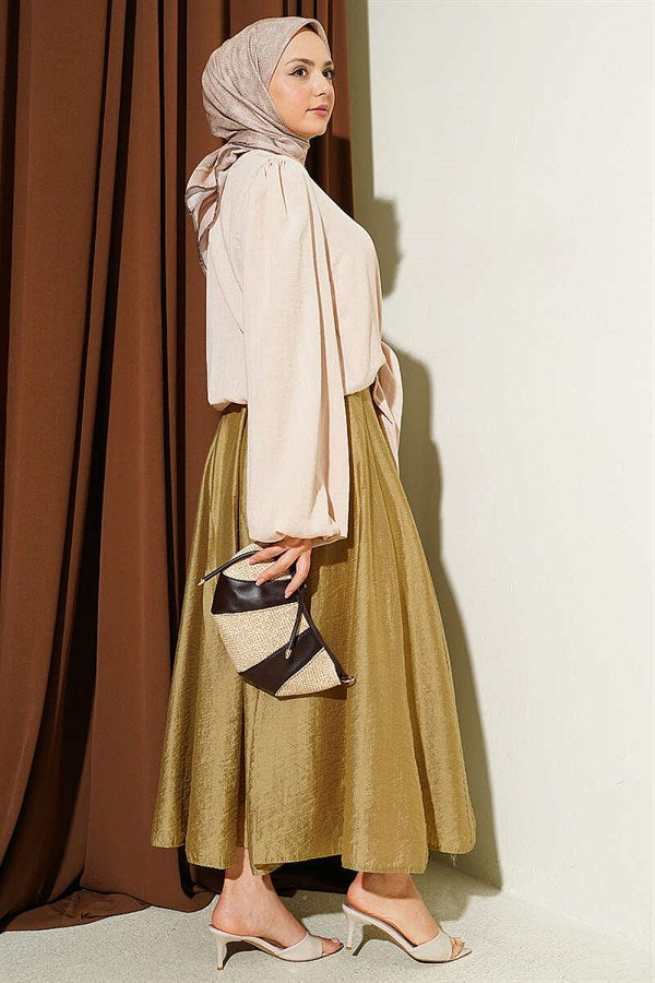 Balloon Sleeve Front Tie Short Shirt Beige