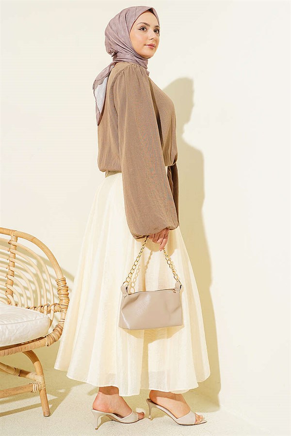 Balloon Sleeve Front Tie Short Shirt Latte