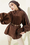 Balloon Sleeve Loose Parachute Shirt Coffee