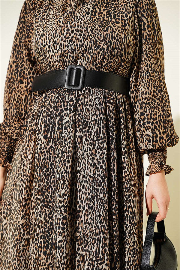 Balloon Sleeve Chiffon Dress Leopard