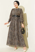 Balloon Sleeve Chiffon Dress Leopard