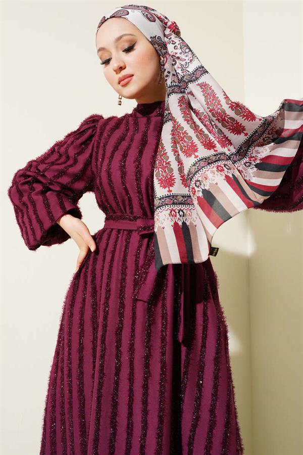Balloon Sleeve Glitter Bearded Dress Purple
