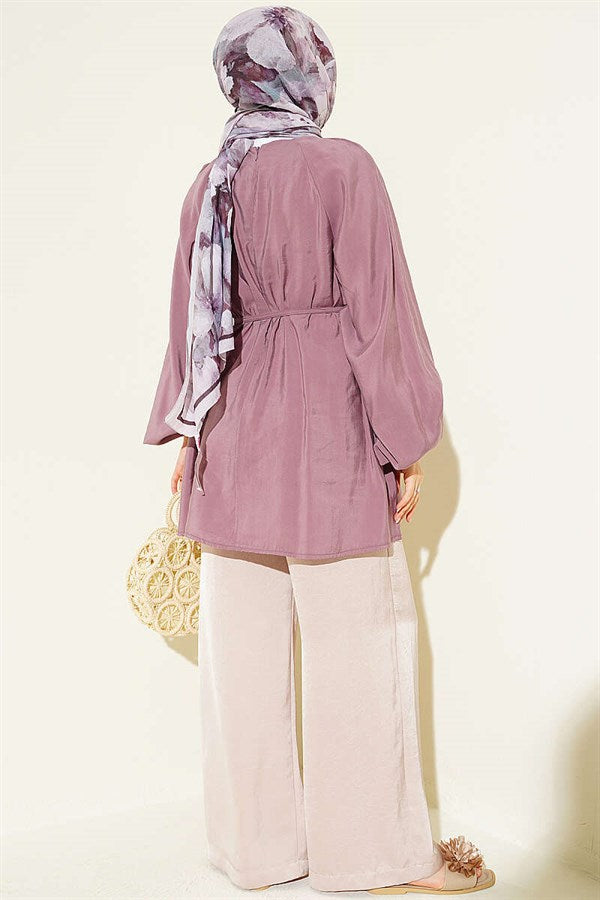Balloon Sleeve Tencel Drawstring Tunic, Rose Pink