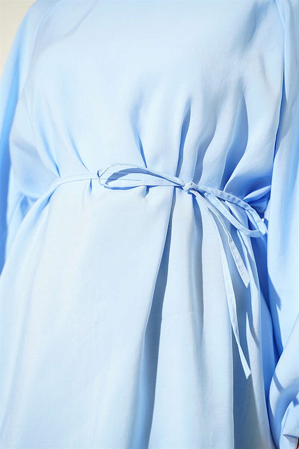 Balloon Sleeve Tencel Tunic with Belt, Blue