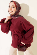 Balloon Sleeve Tencel Tunic Burgundy