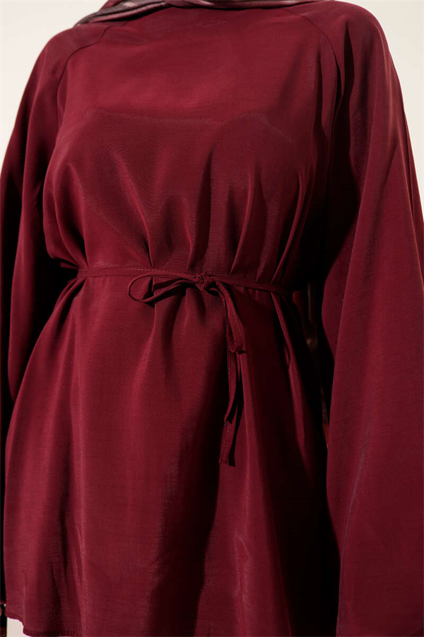 Balloon Sleeve Tencel Tunic Burgundy