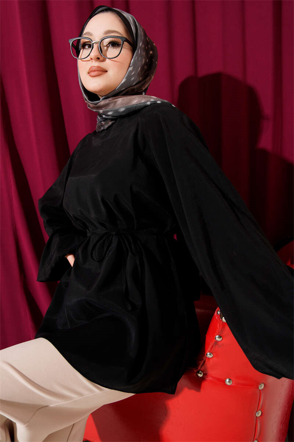 Balloon Sleeve Tencel Tunic Black