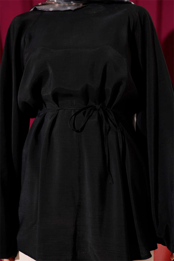 Balloon Sleeve Tencel Tunic Black