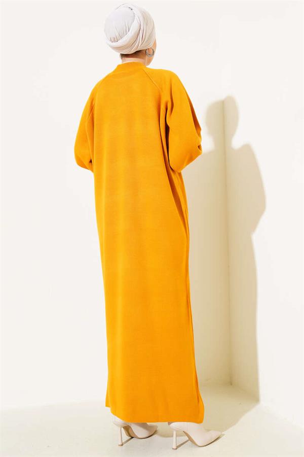 Balloon Sleeve Knit Dress Mustard