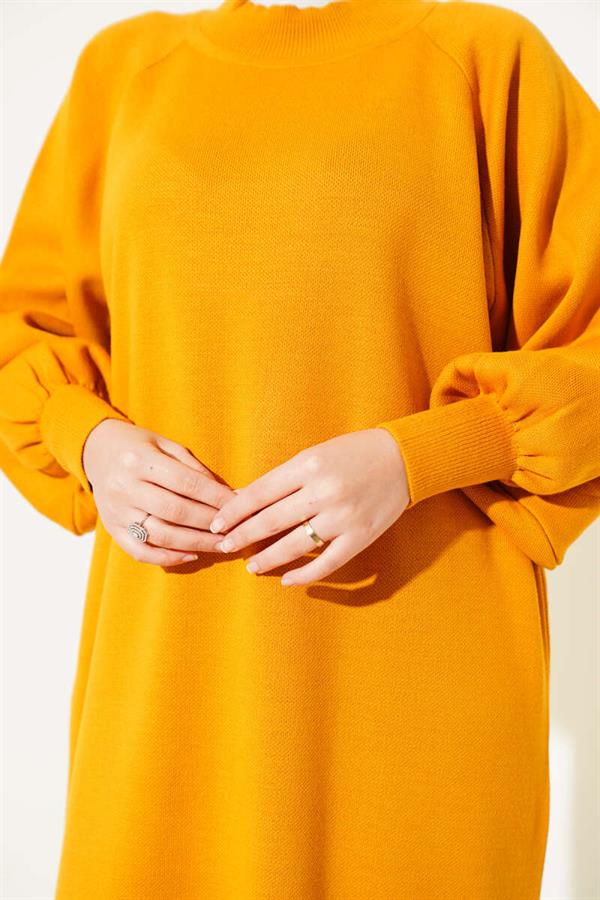 Balloon Sleeve Knit Dress Mustard