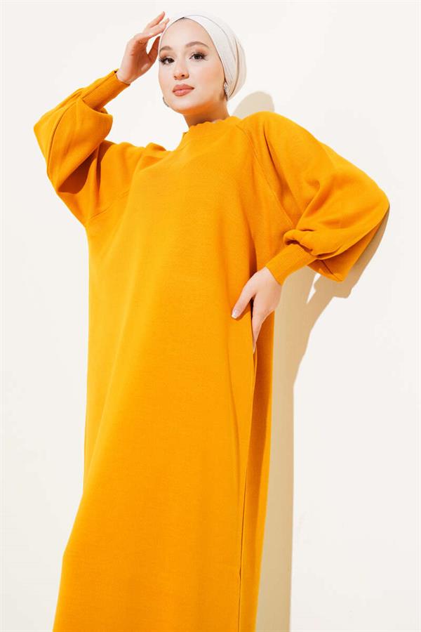 Balloon Sleeve Knit Dress Mustard