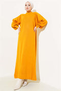 Balloon Sleeve Knit Dress Mustard