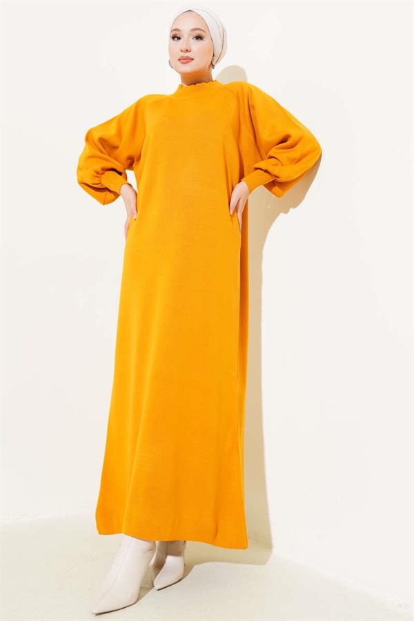 Balloon Sleeve Knit Dress Mustard