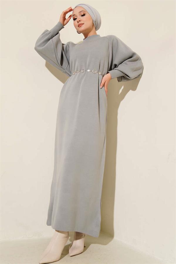 Balloon Sleeve Knit Dress Slate Gray