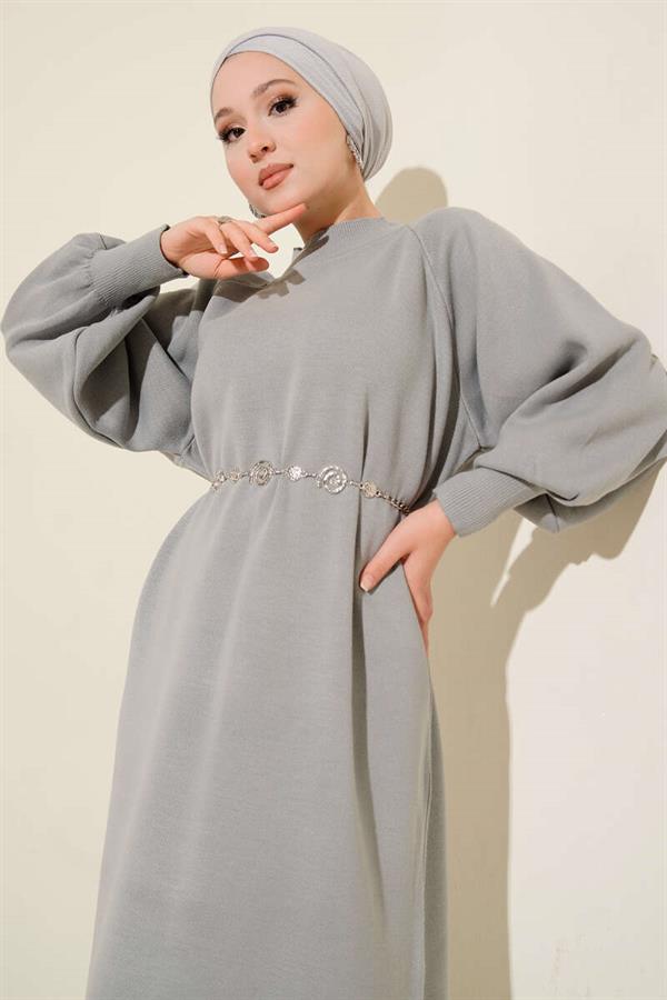 Balloon Sleeve Knit Dress Slate Gray