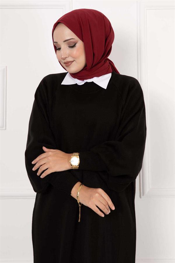 Balloon Sleeve Knit Dress Black
