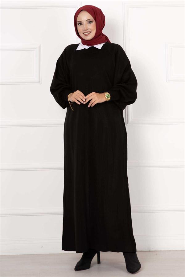 Balloon Sleeve Knit Dress Black