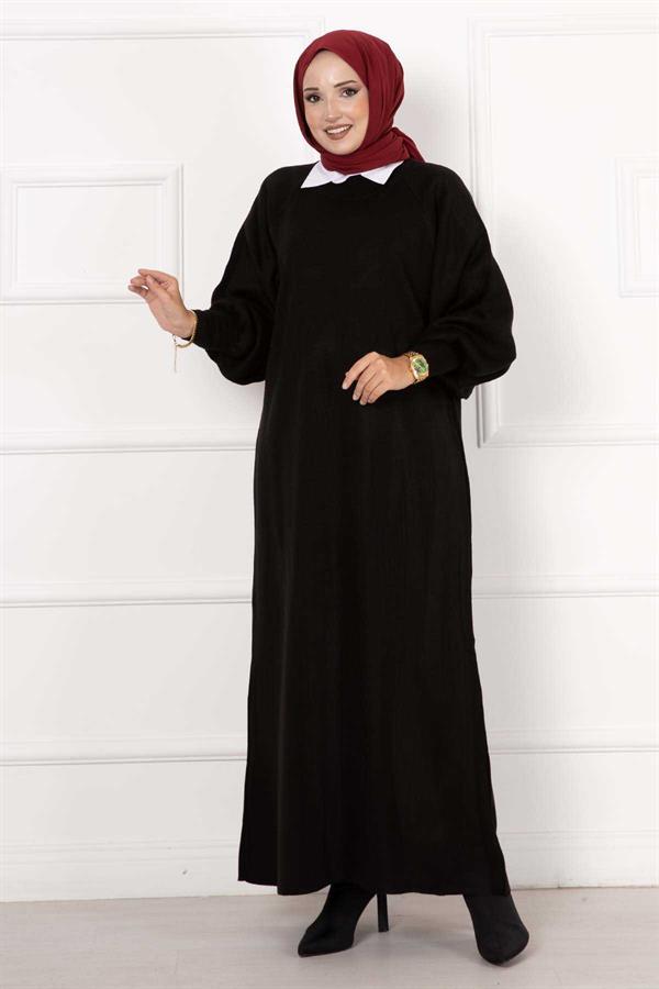 Balloon Sleeve Knit Dress Black