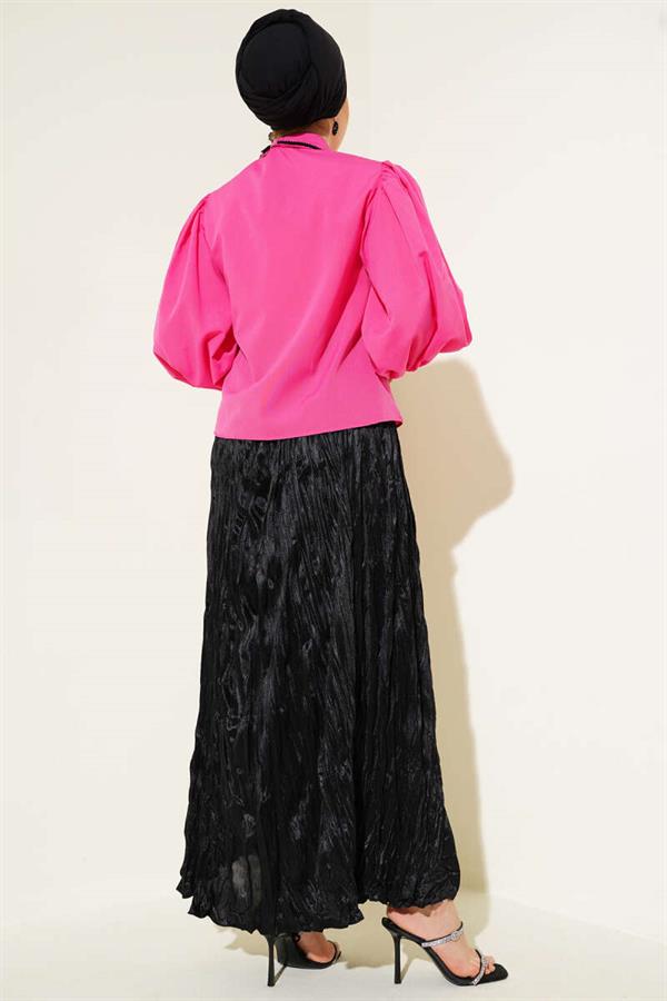 Balloon Sleeve Cuffed Shirt Pink