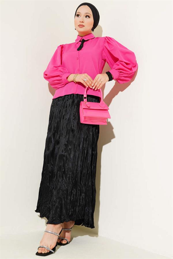 Balloon Sleeve Cuffed Shirt Pink
