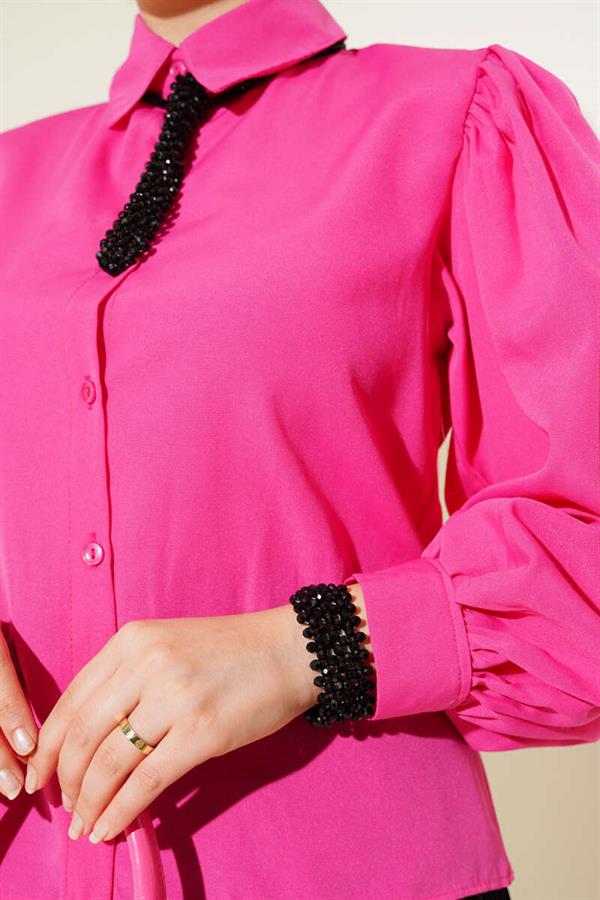 Balloon Sleeve Cuffed Shirt Pink