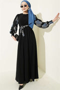 Balloon Sleeve Embroidered Dress Indigo