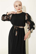 Balloon Sleeve Embroidered Dress Latte