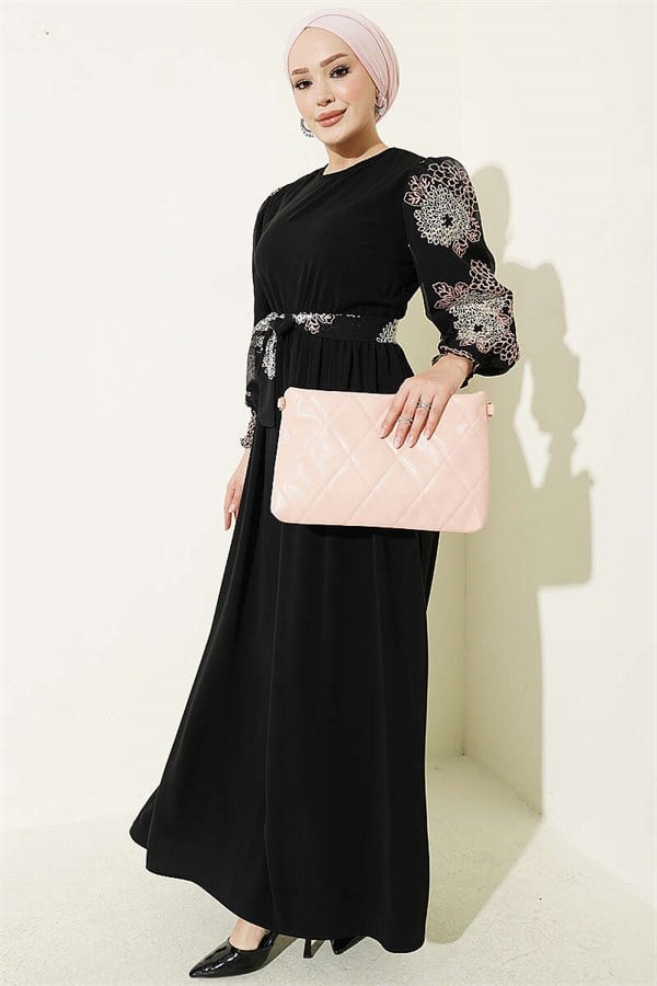 Balloon Sleeve Embroidered Dress Powder Pink