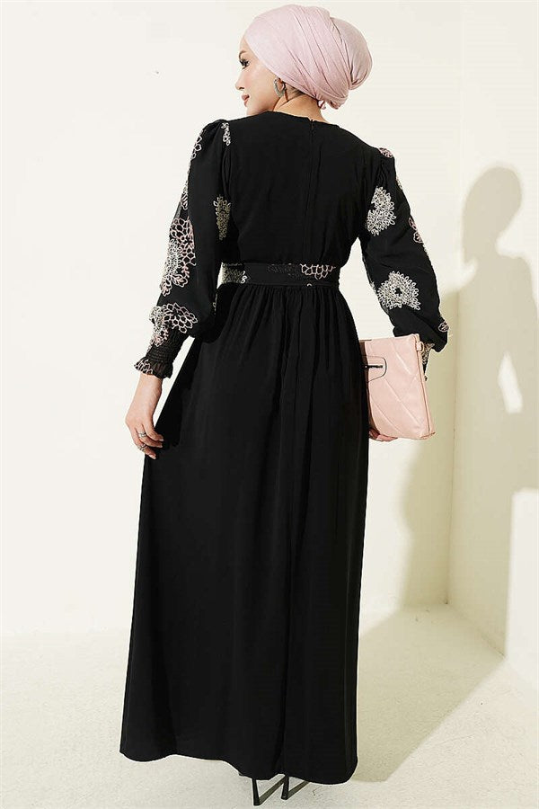 Balloon Sleeve Embroidered Dress Powder Pink