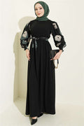 Balloon Sleeve Embroidered Dress Green