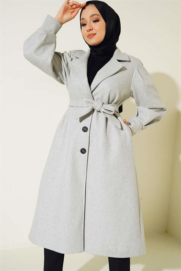 Balloon Sleeve Long Model Gray Cashmere Coat
